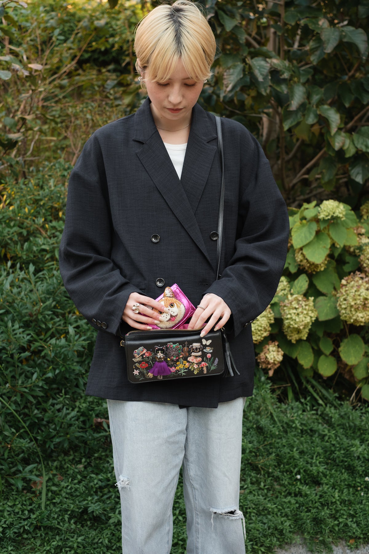 tamao world cat tri-fold mini wallet