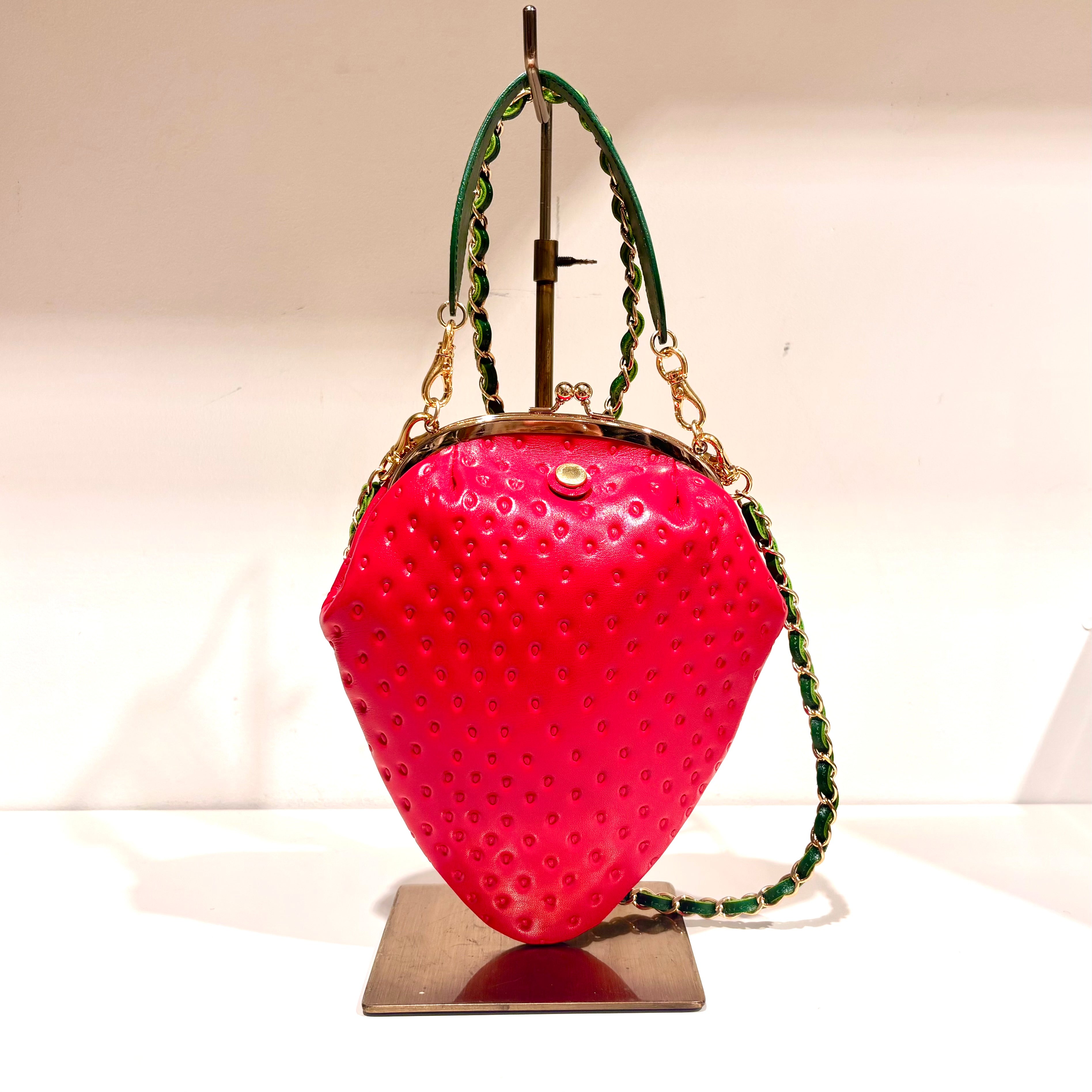 EARL'S FAVOURITE（アールスフェボリット）苺がま口バッグ2WAY／赤いちご（牛革製）
